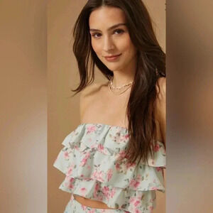 Altar'd State Mint Floral Ruffled Amira Tube Top NWT